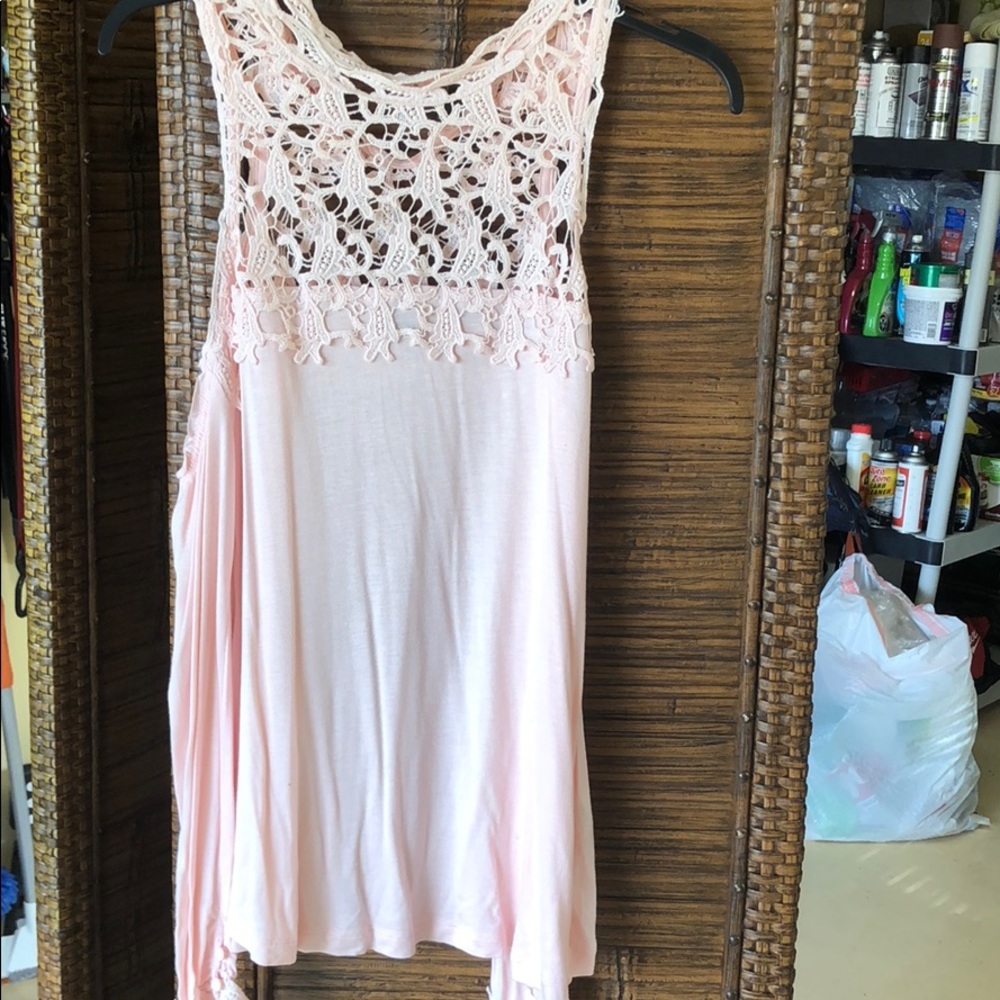 Pink cold shoulder with lace trim tunic